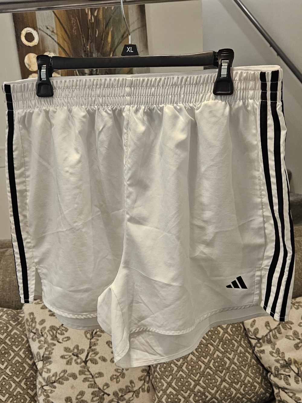 Adidas White Athletic Shorts with Black Stripes